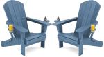 SERWALL Folding Adirondack Chair, HDPE Adirondack Chairs Set of 2, Plastic Outdoor Chairs- Looks Exactly Like Real Wood- Navy