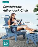 SERWALL Folding Adirondack Chair, HDPE Adirondack Chairs Set of 2, Plastic Outdoor Chairs- Looks Exactly Like Real Wood- Navy