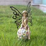 Suyorpe Flower Fairy Garden Decor,Garden Fairy Statues Outdoor,Solar Powered Outdoor Fairy Figurine Accessories,Patio Lawn Yard Porch, Resin Ornaments for Outside Gifts,9.45 Inches Tall
