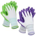 Aysatogc 2 Pairs Gardening Gloves, Outdoor Work Garden Gloves Breathable Rubber Coated Outdoor Protective Yard Glove with Grip for Women Men Garden Essentials (Green & Purple)