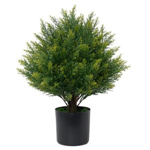 Artificial Topiary Ball Tree 19''T Faux Little Bush Ball Tree UV Resistant Shrub Potted Artificial Plant for Outdoor Indoor Front Porch Garden