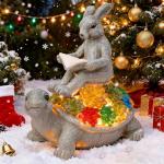 TERESA'S COLLECTIONS Garden Statues Rabbit Turtle Solar Outdoor Light for Garden Decor, Resin Outdoor Statues Tortoise Bunny Sculptures for Lawn Patio Porch Yard Decor Garden Gifts for Mom Women, 9"