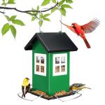 Veehoo Bird House Feeders for Outdoors Hanging-Metal Wild Bird House Feeders with 4 Ports, Country House Design, Garden Yard Decor Weatherproof Hanging Bird Feeder for Outside, Green
