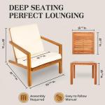 IDZO Natural 3-Piece Patio Bistro Sets with Foldable 400lbs Weight Chairs, a 220lbs Shelf Table, Made from FSC-Certified Acacia Wood, Featuring Washable Cushions and an Ergonomic Design