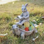 TERESA'S COLLECTIONS Garden Statues Rabbit Turtle Solar Outdoor Light for Garden Decor, Resin Outdoor Statues Tortoise Bunny Sculptures for Lawn Patio Porch Yard Decor Garden Gifts for Mom Women, 9"