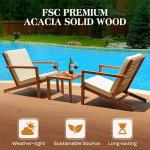 IDZO Natural 3-Piece Patio Bistro Sets with Foldable 400lbs Weight Chairs, a 220lbs Shelf Table, Made from FSC-Certified Acacia Wood, Featuring Washable Cushions and an Ergonomic Design