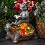 TERESA'S COLLECTIONS Garden Statues Rabbit Turtle Solar Outdoor Light for Garden Decor, Resin Outdoor Statues Tortoise Bunny Sculptures for Lawn Patio Porch Yard Decor Garden Gifts for Mom Women, 9"