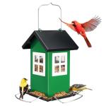 Veehoo Bird House Feeders for Outdoors Hanging-Metal Wild Bird House Feeders with 4 Ports, Country House Design, Garden Yard Decor Weatherproof Hanging Bird Feeder for Outside, Green