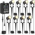 HIBOITEC Low Voltage Landscape Lighting with Transformer Photocell Sensor and Timer Spotlights Kit 68FT ETL Approved Wire Dimmable Waterproof 2700K for House Yard Trees Garden Plants Outdoor 8 Packs