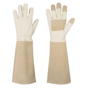 HANDLANDY Pruning Gloves Long for Men & Women, Pigskin Leather Rose Gardening Gloves- Breathable & Durability Gauntlet Glove Medium