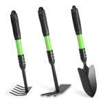 Garden Tool Set, 3 Pack Gardening Tools, Stainless Steel Heavy Duty Hand Cultivator, Hoes, Shovel, for Planting Weeding Digging, Green