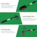 Garden Tool Set, 3 Pack Gardening Tools, Stainless Steel Heavy Duty Hand Cultivator, Hoes, Shovel, for Planting Weeding Digging, Green