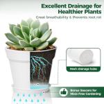 T4U 5 Inch Plant Pot 8-Pack, Plastic Pots with Drainage Hole and Saucer, Decorative Flower Pots Bulk for African Violet, Snake Plant, Succulent and All House Plants Indoor (8pcs 5" Pots, White)