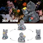 Komothala Solar Garden Statue Light, Cute Cats with Flowers Outdoor Deco for Patio, Lawn, Yard, Housewarming Birthday Gifts for Cat Lovers, Mom,Grandma,Women (Grey Cat)