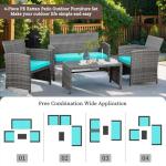 4 Piece Patio Ratten Set Outdoor Furniture Set Wicker Conversation Set with Cushions and Tempered Glass Tabletop,Blue