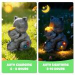 Komothala Solar Garden Statue Light, Cute Cats with Flowers Outdoor Deco for Patio, Lawn, Yard, Housewarming Birthday Gifts for Cat Lovers, Mom,Grandma,Women (Grey Cat)