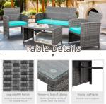 4 Piece Patio Ratten Set Outdoor Furniture Set Wicker Conversation Set with Cushions and Tempered Glass Tabletop,Blue
