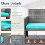 4 Piece Patio Ratten Set Outdoor Furniture Set Wicker Conversation Set with Cushions and Tempered Glass Tabletop,Blue