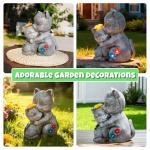 Komothala Solar Garden Statue Light, Cute Cats with Flowers Outdoor Deco for Patio, Lawn, Yard, Housewarming Birthday Gifts for Cat Lovers, Mom,Grandma,Women (Grey Cat)