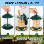 Gbekery Metal Bird Feeders for Outdoors Hanging, Weather Resistant Wild Bird Feeder with 360 Degree Feeding Tray, Green