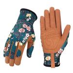 Bamllum Leather Gardening Gloves for Women - Working Gloves for Weeding, Digging, Planting, Raking and Pruning (Brown+Green)
