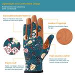 Bamllum Leather Gardening Gloves for Women - Working Gloves for Weeding, Digging, Planting, Raking and Pruning (Brown+Green)