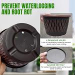 Usocik 4 Pack 10 Inch Retro Plant Pots, Vintage Striped Flower Pots with Drainage Hole & Saucer, Large Plastic Planters for Indoor and Outdoor Plants, Decorative Garden Pots(Copper)