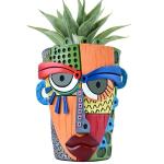 Midogaigai Abstract Face Planter Pots for Plants,Hand-Painted Colorful Flower Pots with Drainage, Indoor Outdoor Garden Decor Gift(Modern,Small)