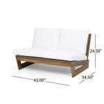 Great Deal Furniture Kaitlyn Outdoor Acacia Wood Loveseat with Cushions, Teak and White