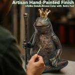 Lune cle Frog Garden Statue,11.5" H×9.8" L Animal Figurines Garden Decor, Weather-Resistant Outdoor & Indoor Sculptures & Statues for Home,Patio,Yard and Entryway-Seated Frog with Scepter