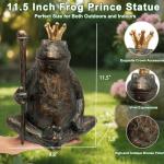 Lune cle Frog Garden Statue,11.5" H×9.8" L Animal Figurines Garden Decor, Weather-Resistant Outdoor & Indoor Sculptures & Statues for Home,Patio,Yard and Entryway-Seated Frog with Scepter