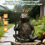 Lune cle Frog Garden Statue,11.5" H×9.8" L Animal Figurines Garden Decor, Weather-Resistant Outdoor & Indoor Sculptures & Statues for Home,Patio,Yard and Entryway-Seated Frog with Scepter
