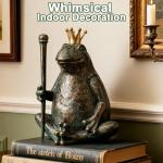 Lune cle Frog Garden Statue,11.5" H×9.8" L Animal Figurines Garden Decor, Weather-Resistant Outdoor & Indoor Sculptures & Statues for Home,Patio,Yard and Entryway-Seated Frog with Scepter