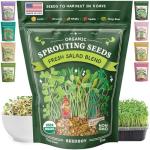 Seedboy Organic Non-GMO Sprouting Seeds, Fresh Salad Blend – USA Grown Microgreens Mix with Alfalfa, Broccoli, Radish, Mung Bean & Lentil – 8 oz Bag Makes 8 Quarts / 24 Servings (Salad Blend)