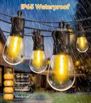 Outdoor-String-Lights-Patio-LED-Light-Outside 50Ft 15M Waterproof Remote Dimmable S14 LED Porch Lighting with 15 Edison Plastic Bulb Hanging Lights Connectable for Backyard Yard Gazebo Party Garden