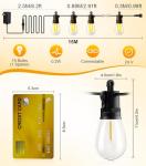 Outdoor-String-Lights-Patio-LED-Light-Outside 50Ft 15M Waterproof Remote Dimmable S14 LED Porch Lighting with 15 Edison Plastic Bulb Hanging Lights Connectable for Backyard Yard Gazebo Party Garden