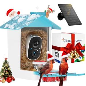 Bird Feeder with Camera 2K HD AI Smart Identify BirdSpecies Solar Panel Outdoors Birdhouse with Cam, Instant Arrival Alerts, Capture BirdVideo, Gifts for Mom Dad