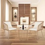 3-Piece Outdoor Furniture Modern Patio Bistro Set Rattan Conversation Set Wicker Patio Furniture Set with 2 Chairs Coffee Table Cushions Lumbar Pillows for Patio Outdoor Backyard Porch, White