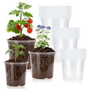 Plgardpo Clear Nursery Pots, 4/5/6 Inch Transparent Plastic Plant Pots with Drainage Holes, Variety Pack Seed Starting Pots, Flexible Clear Flower Pots for Indoor Outdoor Plants, 24 Packs