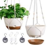 Set of 2-10 Inch Hanging Planters for Indoor Plants with Self-Watering Includes Hanging Pots for Plants, Outdoor Hanging Plant Pot with Drainage, and 2 Types of Hanging Baskets Hangers (White, 10inch)