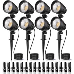 MEIKEE 7W 800lm Low Voltage Landscape Lights, 12V 24V LED Landscape Lighting with Connectors, 2700K IP66 Waterproof Outdoor LED Spotlights for Garden Pathway Yard Decoration (8 Pack)