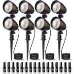 MEIKEE 7W 800lm Low Voltage Landscape Lights, 12V 24V LED Landscape Lighting with Connectors, 2700K IP66 Waterproof Outdoor LED Spotlights for Garden Pathway Yard Decoration (8 Pack)