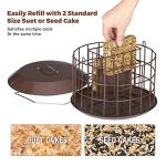 Kingsyard Squirrel Proof Suet Feeder, Cage Bird Feeders for Outdoors Hanging, All Metal, Double Suet Cake Capacity, Tray & Weatherproof, Brown