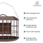 Kingsyard Squirrel Proof Suet Feeder, Cage Bird Feeders for Outdoors Hanging, All Metal, Double Suet Cake Capacity, Tray & Weatherproof, Brown