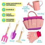 Gardening Set, Tool Kit, for Kids, STEM, Includes Tote Bag, Spade, Watering Can, Rake, Fork, Trowel and Gloves (Princess Pink)