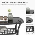 HLNPTN 4 Pieces Outdoor Patio Furniture Set, PE Rattan Chairs Wicker Furniture with Coffee Glass Table and Soft Cushions, Outdoor Seating Conversation Set for Lawn, Porch, Garden (Blue)