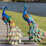 Kircust Peacock Garden Statue and Sculpture, Metal Peacocks Yard Art Lawn Decor, Large Birds Garden Sculptures & Statues for Patio Backyard Pond Home Decoration