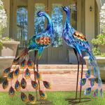 Kircust Peacock Garden Statue and Sculpture, Metal Peacocks Yard Art Lawn Decor, Large Birds Garden Sculptures & Statues for Patio Backyard Pond Home Decoration