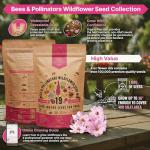Organo Republic 19 Annual & Perennial Wildflower Seeds Mix for Indoor and Outdoors, Attract Bees & Butterflies. 100,000+ Non-GMO, Heirloom Wildflower Garden Seeds, 4oz Packet for Growing Wild Flowers