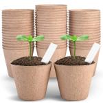 ARGCONNER 4 Inch Peat Pots, 50PCS Biodegradable Plant Starting Pots Round Nursery Pot, Garden Germination Nursery Pot Bonus 20 Plant Labels (4 Inch, 50P)